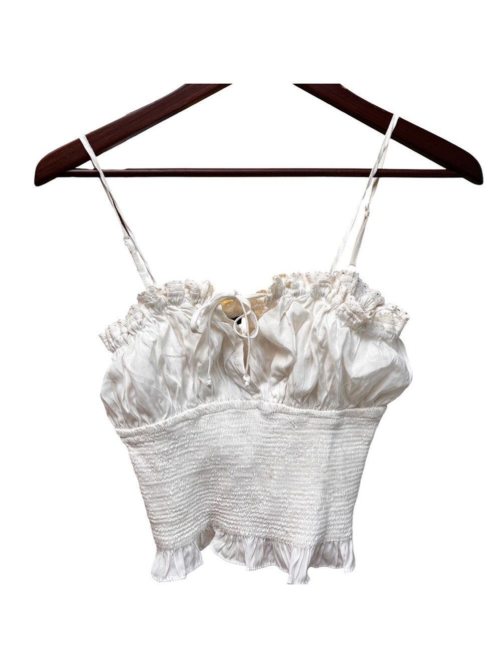 Papermoon White Ruffled Crop Top Medium NWOT (3 for $12 item)